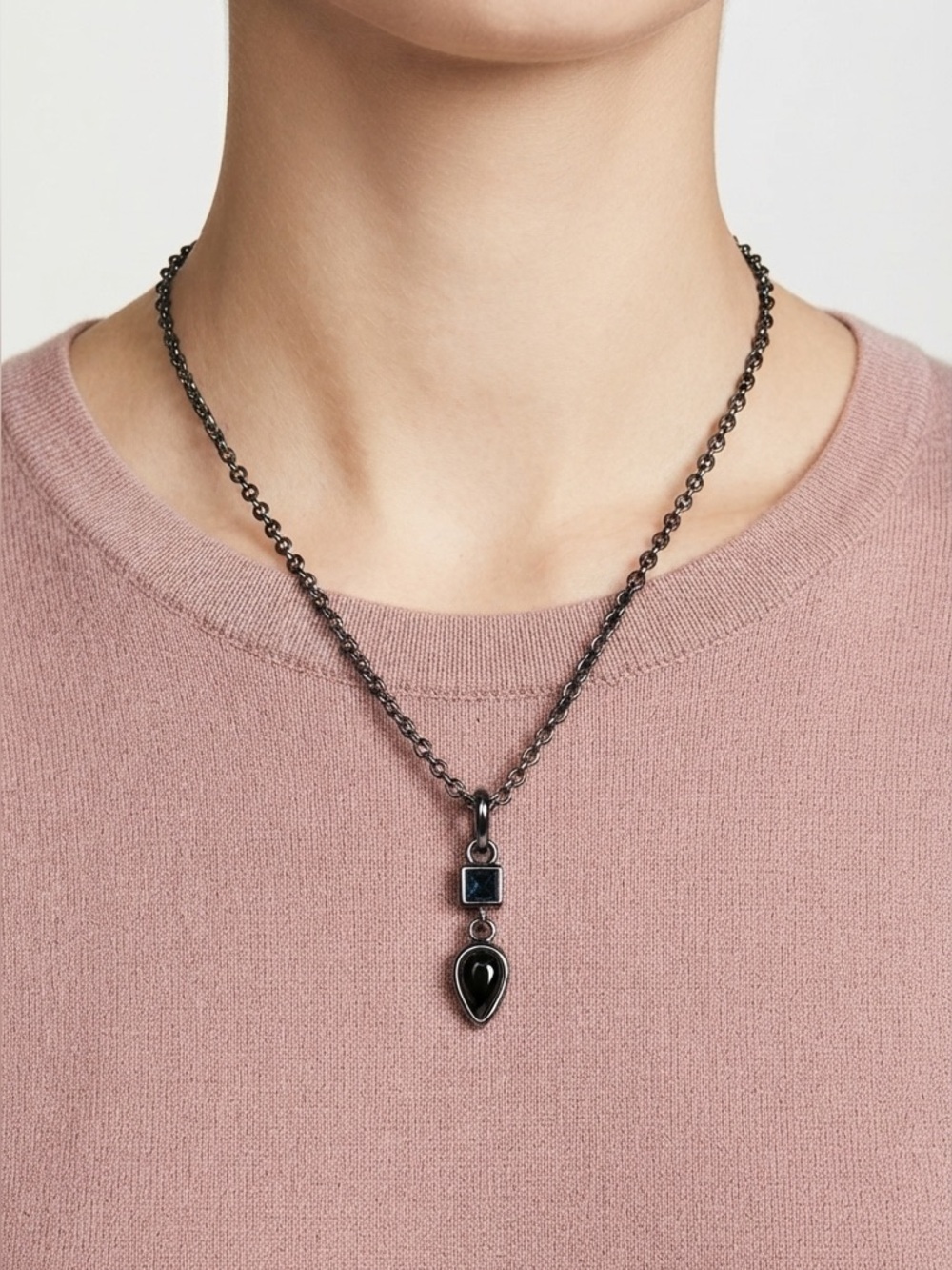 Black Minimalist Drop Pendant Necklace | Geometric Teardrop Pendant Necklace